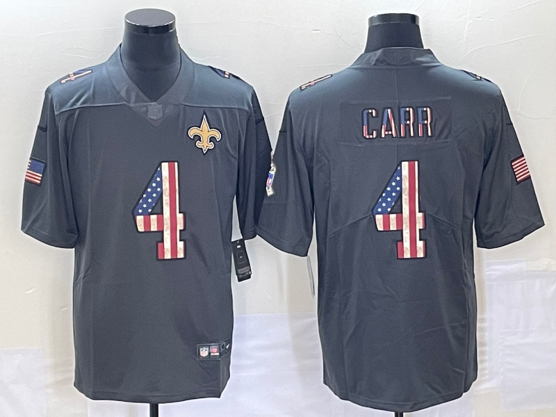 Men's New Orleans Saints #4 Derek Carr Gray Salute To Service USA Flag Fashion Limited Stitched Jersey - Click Image to Close